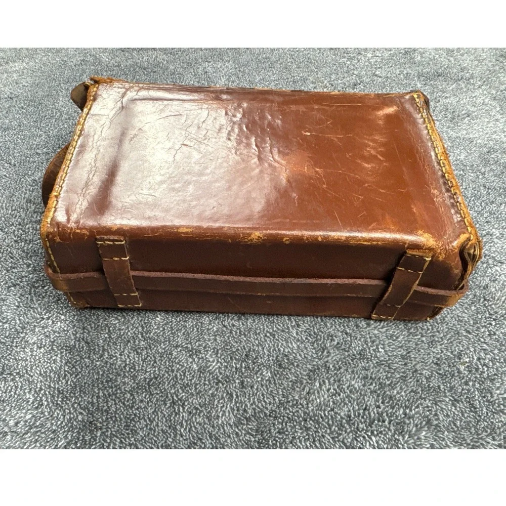 Vintage‎ Coronet Brown Leather Camera Case Antique Hard Shell Bag Brass Lock